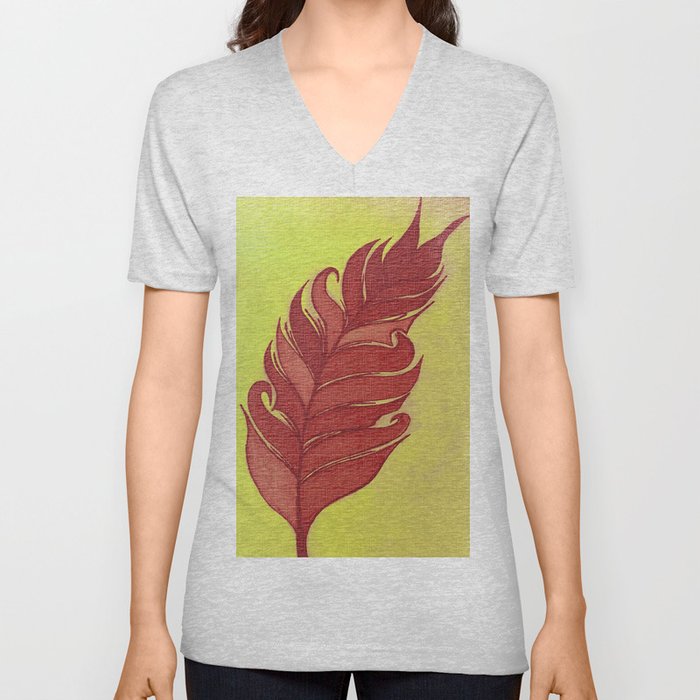 Feather Red V Neck T Shirt