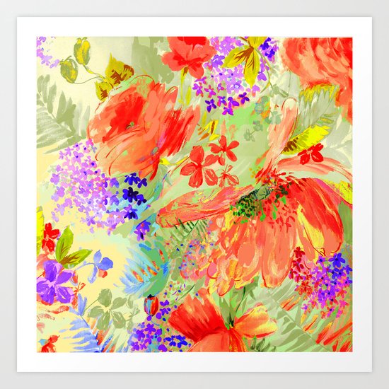 abstract floral hot Art Print