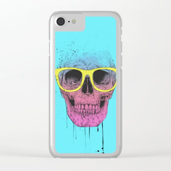 Pop art skull with glasses Clear iPhone Case