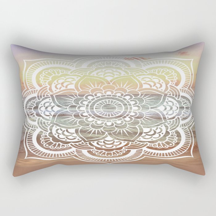 Beach Sunset Mandala Rectangular Pillow