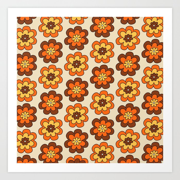 1970s Retro Vintage Style Floral Pattern 537 Earthy Fall decor Art Print