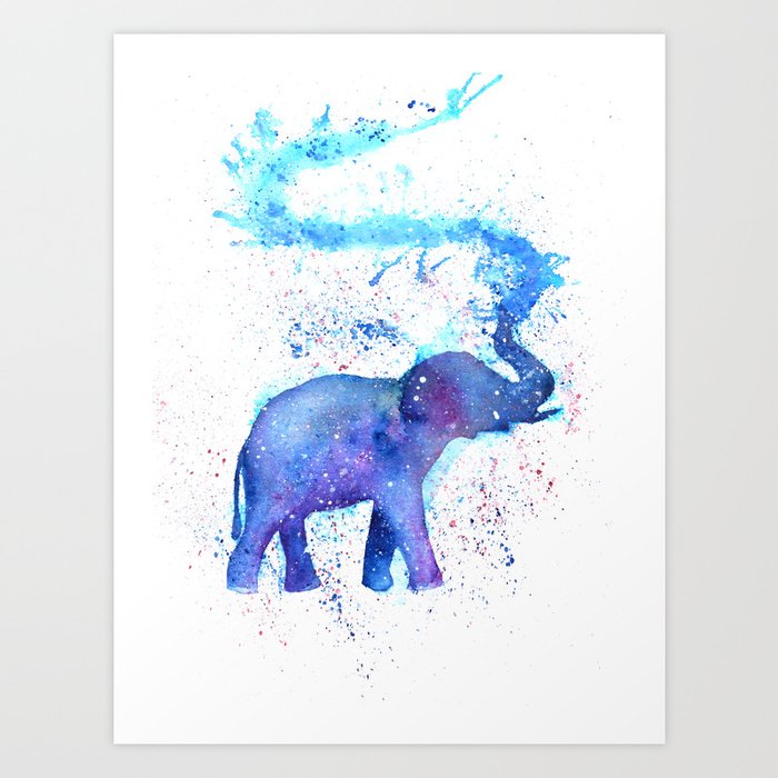 Silhouette Elephant Watercolor Art Print By Aquarellesdemariastore Society6