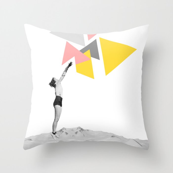 "Aiming Higher" Woman Collage Art based on Vintage Photos Throw Pillow