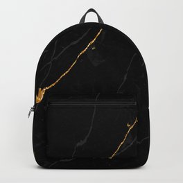 Black Marble with Gold (ix 2021) Backpack | Modern, Contemporary, Digital, Black And Gold, Metallic, Velvet, Shiny, Carrara, Black Marble, Gold Veinings 