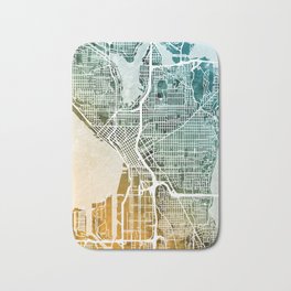 Seattle Washington Street Map Bath Mat | Unitedstates, Seattlecitymap, Seattlemap, Citymap, Seattleprint, Michaeltompsett, Painting, Watercolor, Washington, Mappainting 