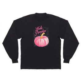 Hello Pumpkin, Cute Watercolor in Pink Long Sleeve T-shirt
