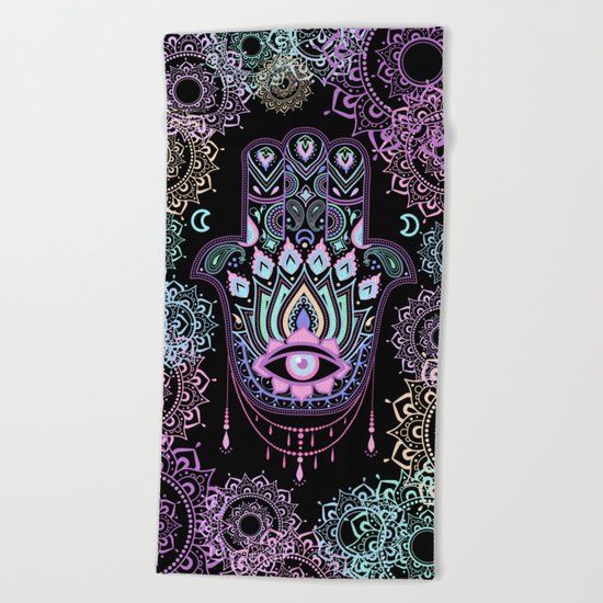 Pastel Hamsa amulet Beach Towel