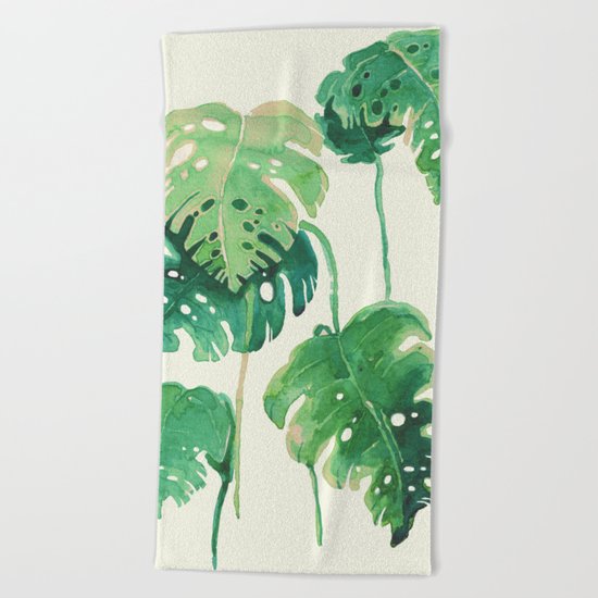 tropical leaves Beach Towel