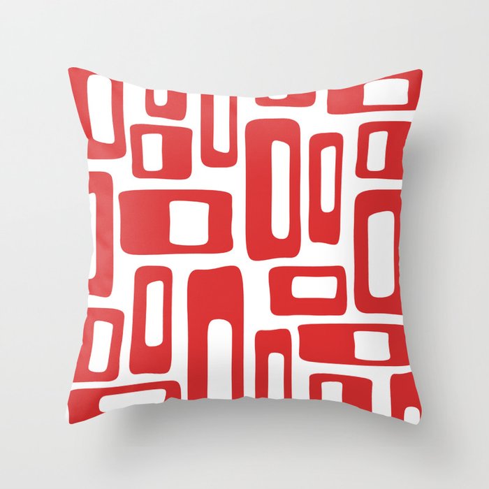 Mid Century Modern Retro Style Abstract Pattern 336 Mid Mod Red Throw Pillow