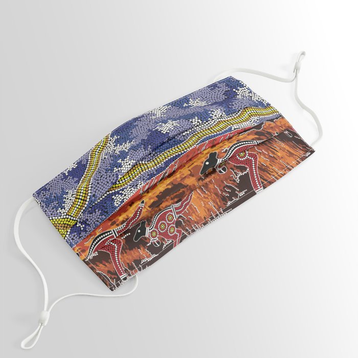 Authentic Aboriginal Art Uluru (Blue) Face Mask by Hogarth Arts