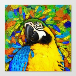 Gold and Blue Macaw Parrot Fantasy Canvas Print