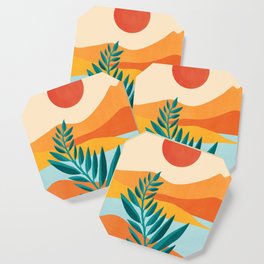 Mountain Sunset Colorful Landscape Illustration Coaster