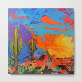 Saguaros Land Sunset Metal Print | Land, Vivid, Warm, Arizonian, Saguaros, Nature, Palmigiani, American, Western, America 
