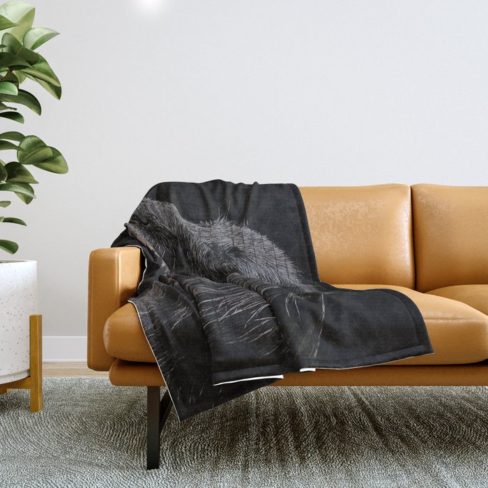 So Cool, Black Flat Coated Retriever Dog - Brick Block Background Throw Blanket