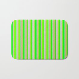 [ Thumbnail: Tan, Chartreuse, Lime & Light Grey Colored Striped/Lined Pattern Bath Mat ]