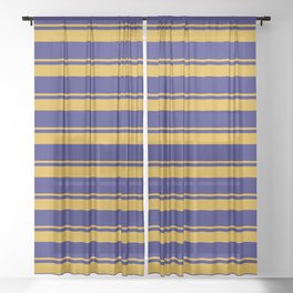 [ Thumbnail: Goldenrod and Midnight Blue Colored Striped/Lined Pattern Sheer Curtain ]