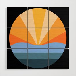 Cover II - Colorful Sunset Retro Abstract Geometric Minimalistic Design Pattern Wood Wall Art
