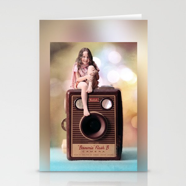 Smile for the Camera - vintage Kodak Brownie camera with miniature girl. Stationery Cards