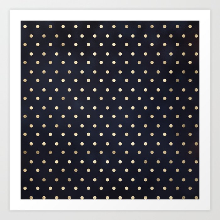 Navy Gold Polka Dots Pattern Art Print