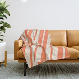 [ Thumbnail: Coral & Beige Colored Pattern of Stripes Throw Blanket ]