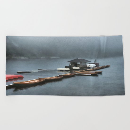 Foggy Morning At The Lake Beach Towel
