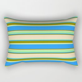 [ Thumbnail: Tan, Light Green, Blue, and Green Colored Lined/Striped Pattern Rectangular Pillow ]