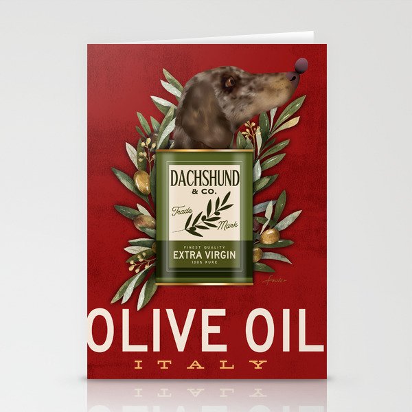 dapple dachshund doxie wiener dog olive oil kitchen chef cooking art  Stationery Cards