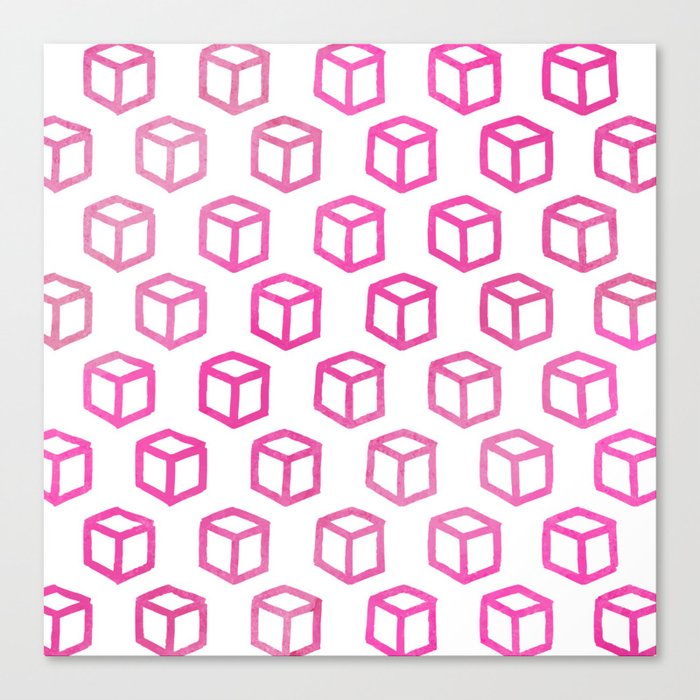 Abstract Hand Painted Magenta Pink Geometric Cubes Canvas Print