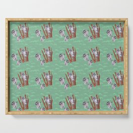 Playful Curious Raccoons Tree Pattern  Serving Tray