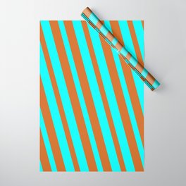 [ Thumbnail: Aqua and Chocolate Colored Lines Pattern Wrapping Paper ]