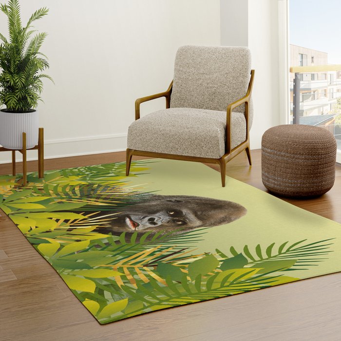 Gorilla in Jungle with Palm leaves Outdoor Rug by Move-Art