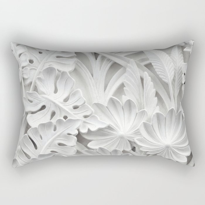 White Botanical Rectangular Pillow