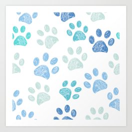 Blue colored paw print background Art Print