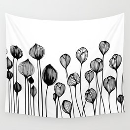 Minimalist Wildflowers Black And White II Wall Tapestry