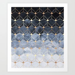 Blue Hexagons And Diamonds Art Print