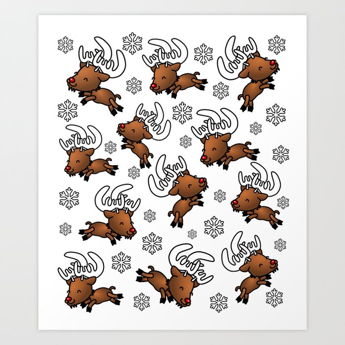 Cute Dancing Deers in the snow Art Print
