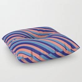 [ Thumbnail: Blue, Midnight Blue, and Salmon Colored Stripes Pattern Floor Pillow ]