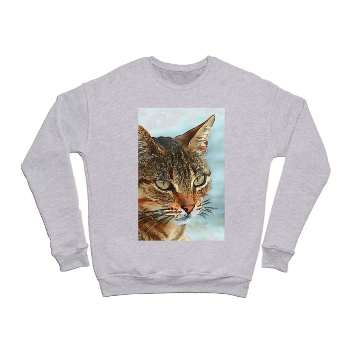 Artistic Cartoon Style Black Outline Tabby Cat Crewneck Sweatshirt