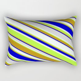 [ Thumbnail: Colorful Light Gray, Mint Cream, Light Green, Dark Goldenrod, and Blue Colored Striped/Lined Pattern Rectangular Pillow ]