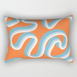 Ela - Blue Retro Line Swirl Ribbon Pattern on Orange Rectangular Pillow