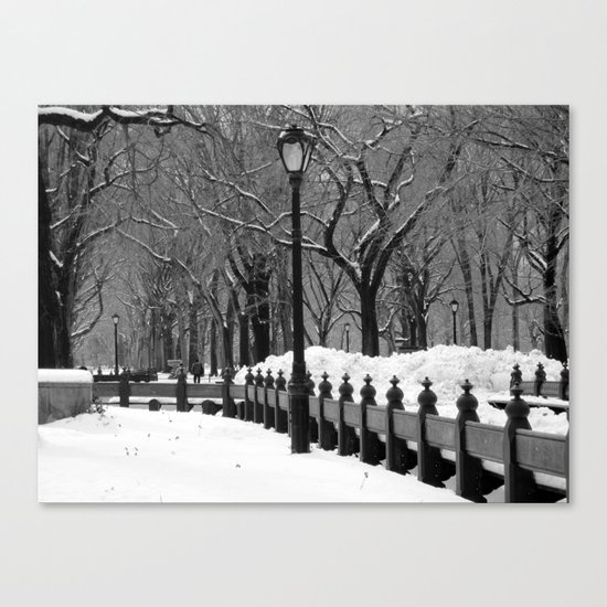 "Central Park in Winter" Black & White Canvas Print