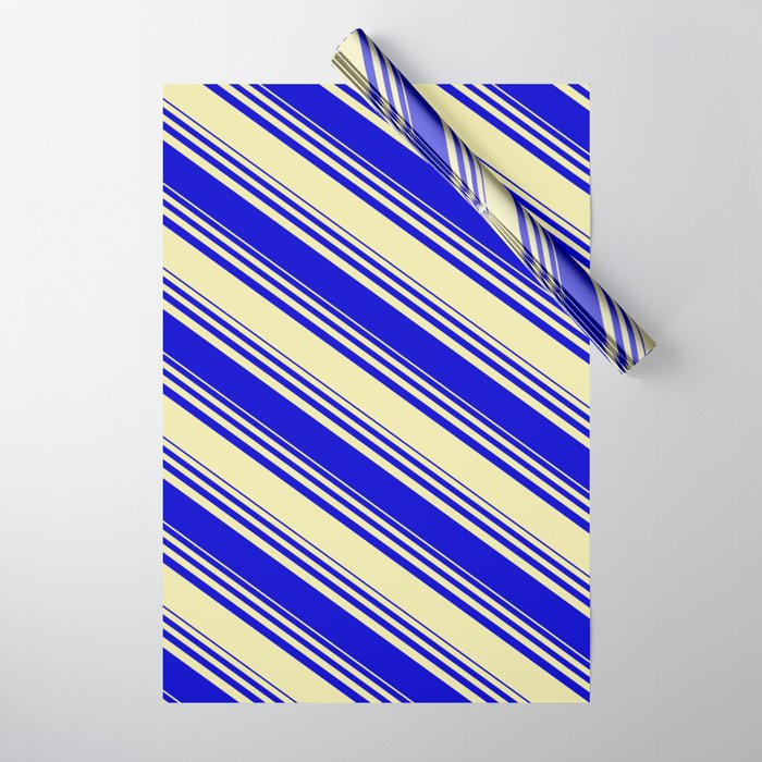Pale Goldenrod & Blue Colored Stripes Pattern Wrapping Paper