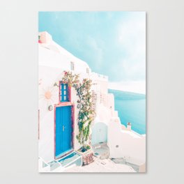 Santorini Greece Blue Door Cozy Photography Canvas Print