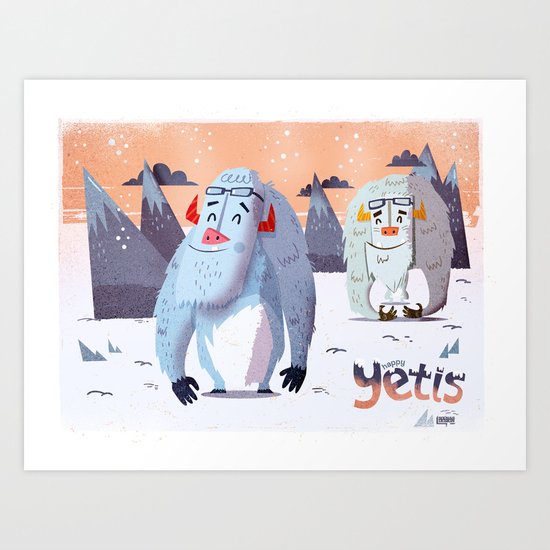 :::Happy Yetis::: Art Print
