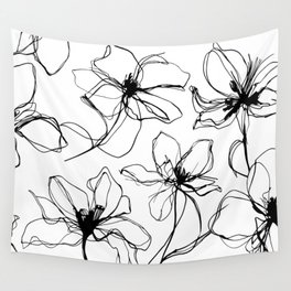 Loose Flower Study Black And White Wall Tapestry