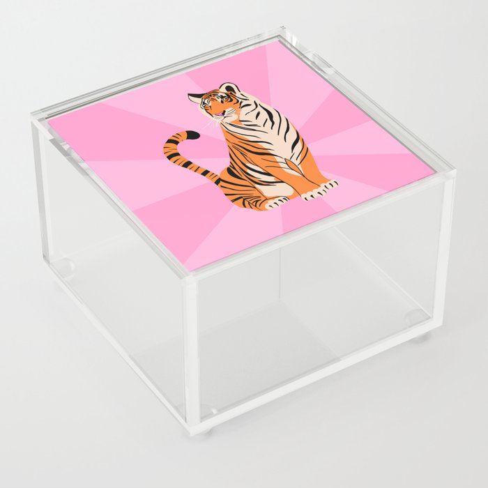 Tiger on Pink Background – 2022 Year of the Tiger Illustration Acrylic Box