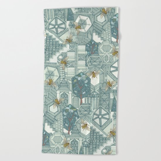 hexagon city Beach Towel