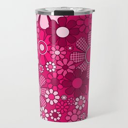 Retro Garden Gingham Flowers Hot Pink Magenta Abstract Floral Pattern Travel Mug