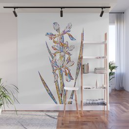 Floral Yellow Banded Iris Mosaic on White Wall Mural
