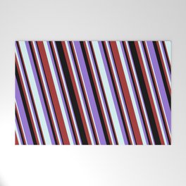 [ Thumbnail: Purple, Light Cyan, Brown, and Black Colored Striped/Lined Pattern Welcome Mat ]